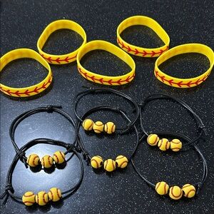 adjustable softball charm bracelets & rubber softball bracelets set of 11 NEW